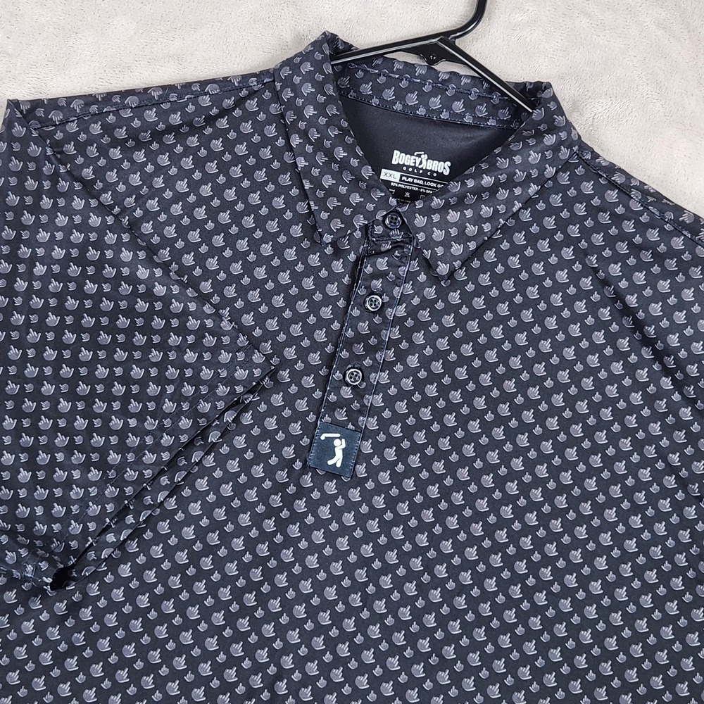 Bogey Bros Polo Shirt Mens 2XL Black Middle Finger Golf Performance Stretch